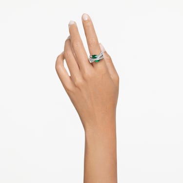 Hyperbola cocktail ring, Carbon neutral zirconia, Mixed cuts, Four bands, Green, Rhodium plated - Swarovski, 5666956