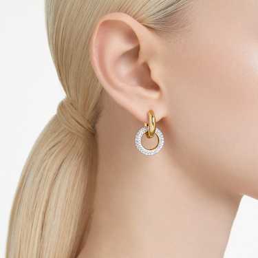 Dextera hoop earrings, Asymmetrical design, Interlocking loop, White, Gold-tone plated - Swarovski, 5668818