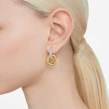 Dextera 후프 이어링, 비대칭 디자인, 인터로킹 루프, 화이트, 골드 톤 플래팅 - Swarovski, 5668818