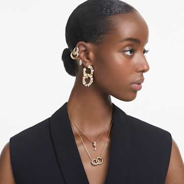 Anneaux d'oreilles Dextera, Design asymétrique, Boucle entrelacée, Blanches, Placage de ton or - Swarovski, 5668818
