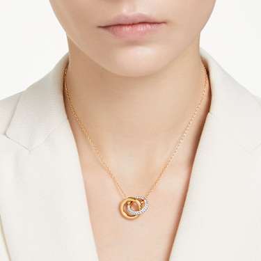 Pendentif Dextera, Boucle entrelacée, Blanc, Placage de ton or - Swarovski, 5668820