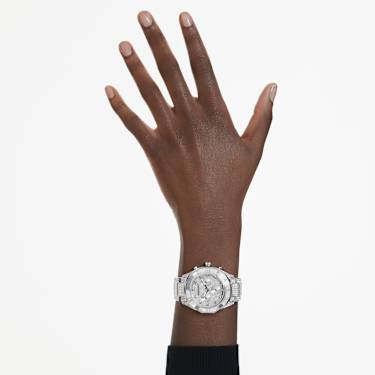 Dextera Lux watch, Swiss Made, Metal bracelet, Silver tone, Stainless Steel - Swarovski, 5668845