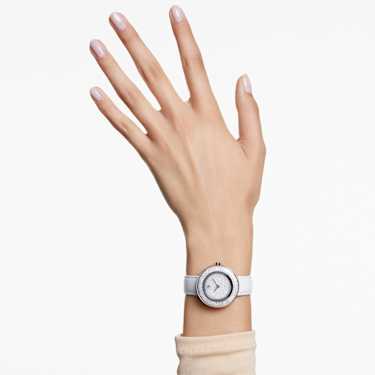 Crystalline Lustre Uhr, Schweizer Produktion, Lederarmband, Weiß, Edelstahl - Swarovski, 5668887