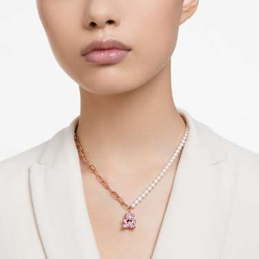 Teddy 鏈墜, 水晶珍珠, 熊, 粉紅色, 鍍玫瑰金色調 - Swarovski, 5669166
