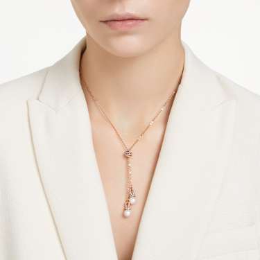 Y-obesek Originally, Kristalni biser, Bel, Prevleka rožnato zlatega odtenka - Swarovski, 5669521