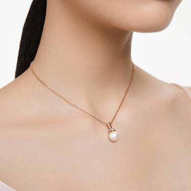 Obesek Originally, Kristalni biser, Bel, Prevleka rožnato zlatega odtenka - Swarovski, 5669523