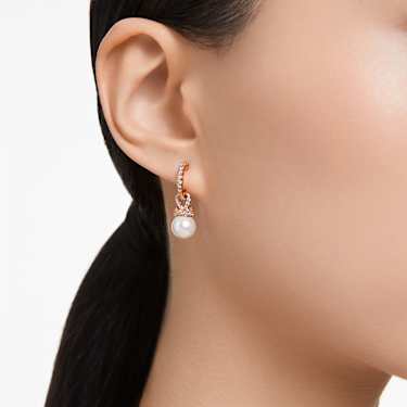 Originally drop earrings, Crystal pearl, White, Rose gold-tone plated by SWAROVSKI