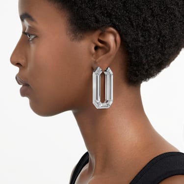 Lucent hoop earrings, Statement, Octagon shape, White - Swarovski, 5671087