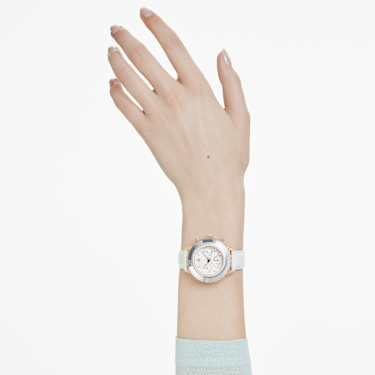 Octea Chrono watch, Swiss Made, Leather strap, White, Rose gold-tone finish
