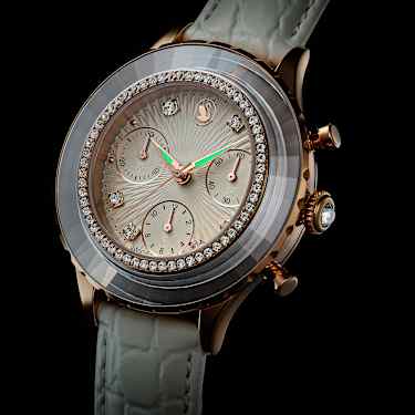 Montre Octea chrono, Fabriqué en Suisse, Bracelet en cuir, Blanc
