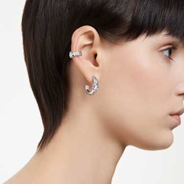 Dextera hoop earrings with ear cuff, Set (3), Pear cut, White 