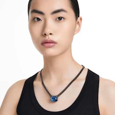 Imber pendant, Octagon cut, Blue, Ruthenium plated - Swarovski, 5671582