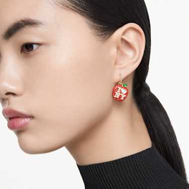 I LOVE NY drop earrings, Red, Gold-tone plated