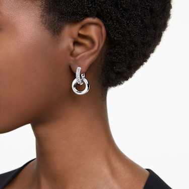 Obročasti uhani Dextera, Asimetričen dizajn, Ujeta zanka, Beli, Prevleka iz rodija - Swarovski, 5671807