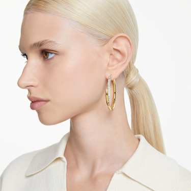 Dextera hoop earrings, White, Gold-tone plated - Swarovski, 5671808