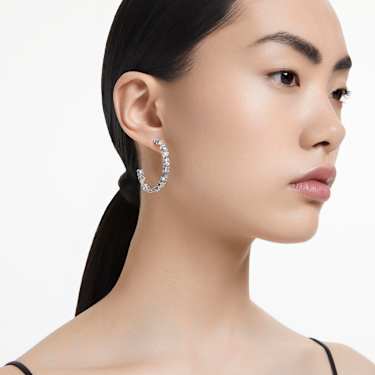 Mesmera 大圈耳環, 混合式切割, 白色, 鍍白金色 - Swarovski, 5672834