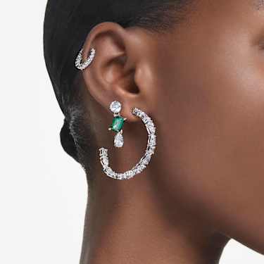 Mesmera 大圈耳環, 混合式切割, 白色, 鍍白金色 - Swarovski, 5672834