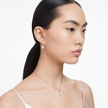 Komplet Originally, Kristalni biser, Bela, Prevleka rožnato zlatega odtenka - Swarovski, 5672835