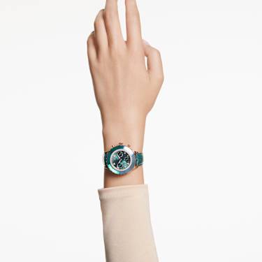 Octea Chrono Uhr, Schweizer Produktion, Lederarmband, Grün, Roségoldfarbenes Finish - Swarovski, 5672931