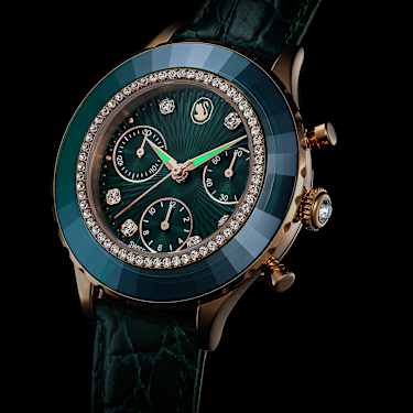 Octea chrono นาฬิกา, Swiss Made, สายหนัง, เขียว, เคลือบโทนสีโรสโกลด์ - Swarovski, 5672931