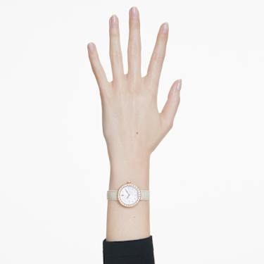 Certa 手錶, 瑞士製造, 真皮錶帶, 米色, 玫瑰金色潤飾 - Swarovski, 5672968