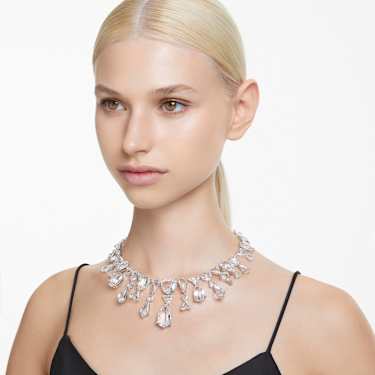 Mesmera necklace, Statement, Mixed cuts, White, Rhodium plated - Swarovski, 5673599