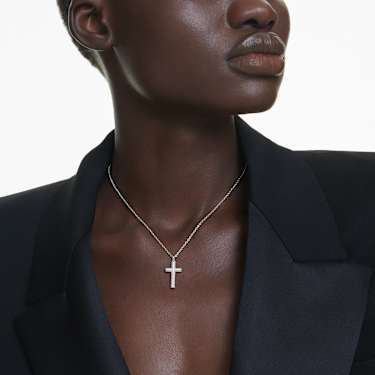 Insigne pendant, Pavé, Cross, White, Rhodium plated