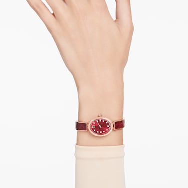 Crystal Rock Oval watch, Swiss Made, Metal bracelet, Red, Rose gold-tone finish - Swarovski, 5675998