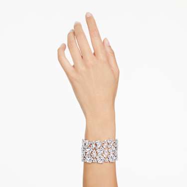 Mesmera wide bracelet, Mixed cuts, White, Rhodium plated by SWAROVSKI