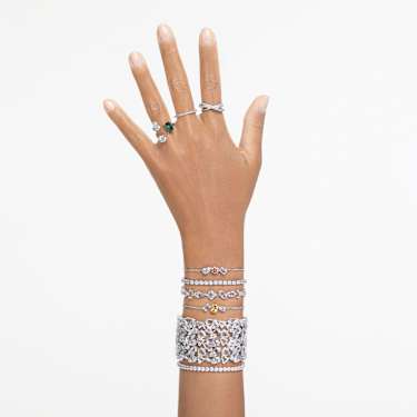 Mesmera 开口戒指, 混合切割, 绿色, 银色润饰 - Swarovski, 5676972