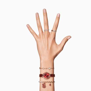 Swarovski Iconic Swan bracelet, Crystal pearl, Swan, Red, Gold-tone plated - Swarovski, 5677792