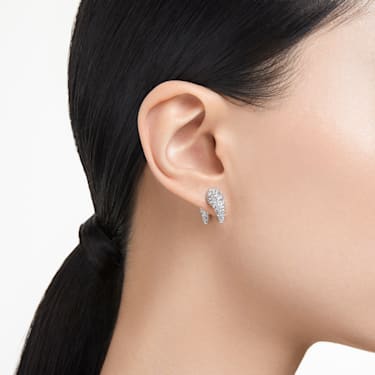 Luna stud earrings, Moon, Small, White, Rhodium plated - Swarovski, 5677879