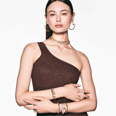 Numina イヤージャケット, ミックスカット, ホワイト, ゴールドトーン・プレーティング - Swarovski, 5677980
