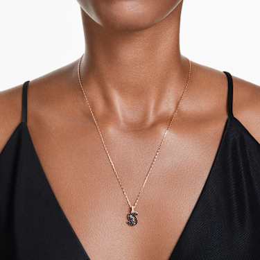 Pendentif Swan, Cygne, Petit, Noir, Placage de ton or rosé - Swarovski, 5678046
