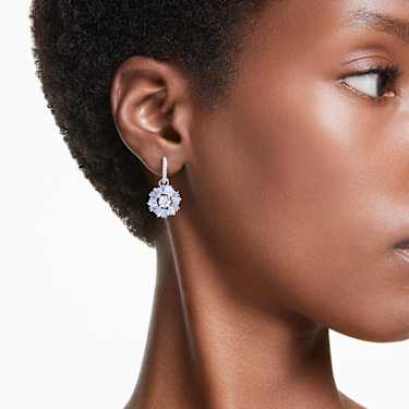 Idyllia 드롭 이어링, 믹스 컷, 꽃, 블루, 로듐 플래팅 - Swarovski, 5680016