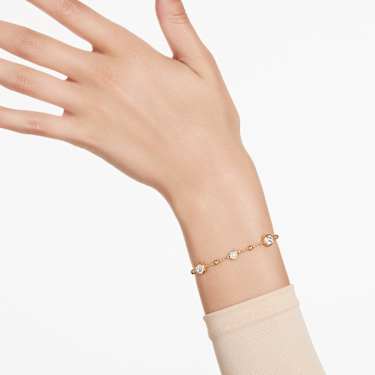 Imber bracelet, Round cut, Scattered design, White, Gold-tone plated by SWAROVSKI