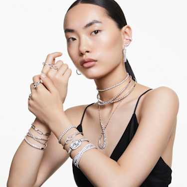 Hyperbola cuff, Mixed cuts, Infinity, White, Rhodium plated - Swarovski, 5680267
