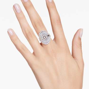 Idyllia ring, Set (3), Mixed cuts, Shell, White, Rhodium plated 