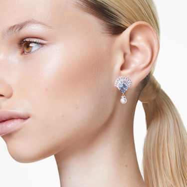 Idyllia drop earrings, Crystal pearl, Shell, Blue, Rhodium plated by SWAROVSKI