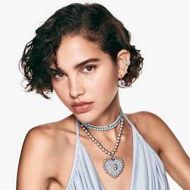 Visací náušnice Idyllia, Srdce, Modrá, Pokoveno rhodiem - Swarovski, 5680392