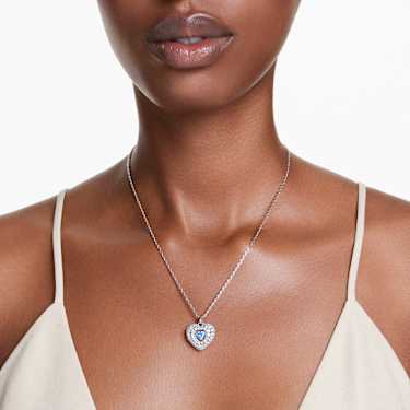 Idyllia pendant, Heart, Blue, Rhodium plated - Swarovski, 5680403