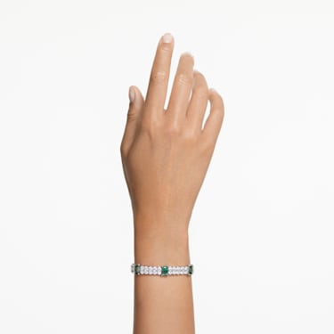 Matrix Tennis bracelet, Mixed cuts, Green, Rhodium plated | Swarovski