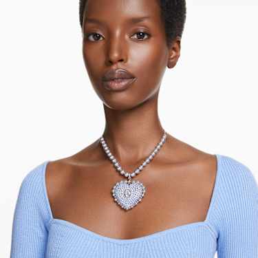 Idyllia 链坠, 仿水晶珍珠, 心形, 蓝色, 镀铑 - Swarovski, 5680645