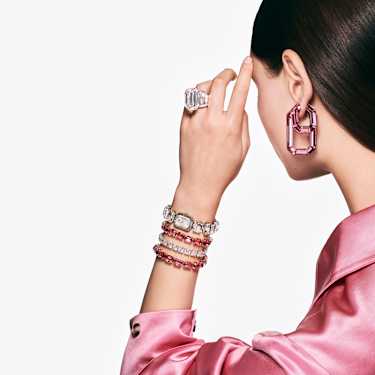 Lucent hoop earrings, Octagon shape, Small, Pink - Swarovski, 5680783