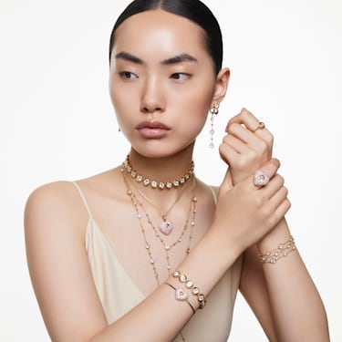 Hyperbola pendant, Octagon cut, Crystal pearls, Heart, Pink, Gold-tone plated - Swarovski, 5680784