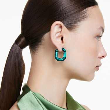 Lucent hoop earrings, Octagon shape, Small, Green - Swarovski, 5680786