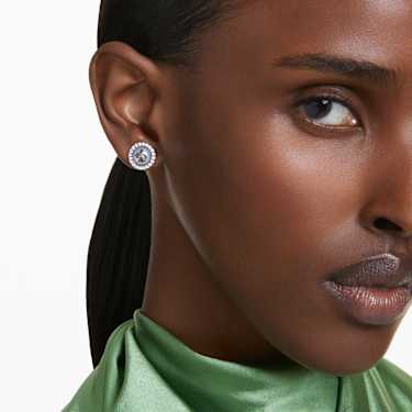 Swan stud earrings Crystal pearl Swan Gray Ruthenium plated Swarovski
