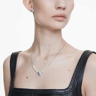 Swan セット, クリスタル・パール, スワン, グレー, ロジウム・プレーティング | Swarovski