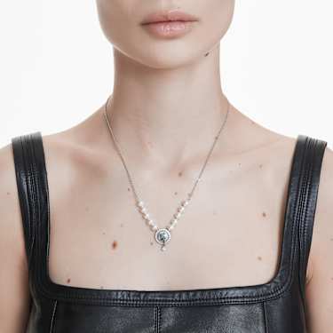 Swan セット, クリスタル・パール, スワン, グレー, ロジウム・プレーティング | Swarovski