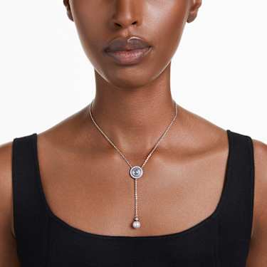 Pendentif en Y Swan, Perle de cristal, Cygne, Gris, Métal rhodié - Swarovski, 5681403